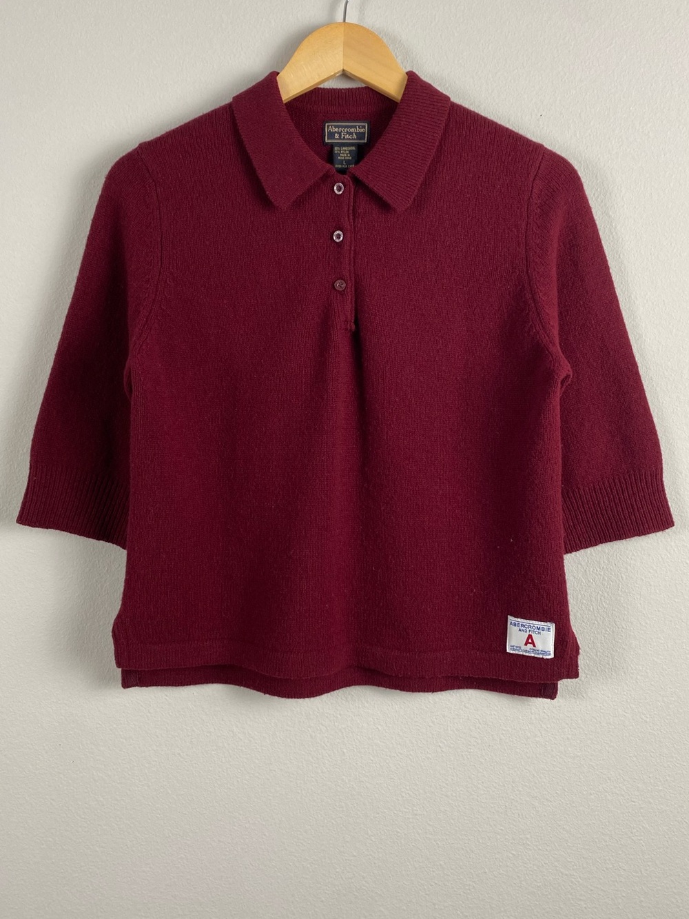 Abercrombie & Fitch Vintage Lambswool Blend 1/2 Sleeves Sweater Polo | Burgundy
